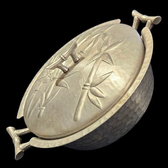 Vintage Everlast Forged Aluminum Bamboo Design Covered Dish 12"x9" Mid-Century - Picture 1 of 7